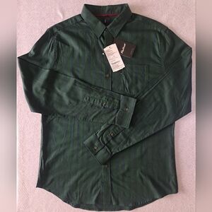 Levi's Redloop Forest Green Button Down Slim Fit Shirt With Stripes